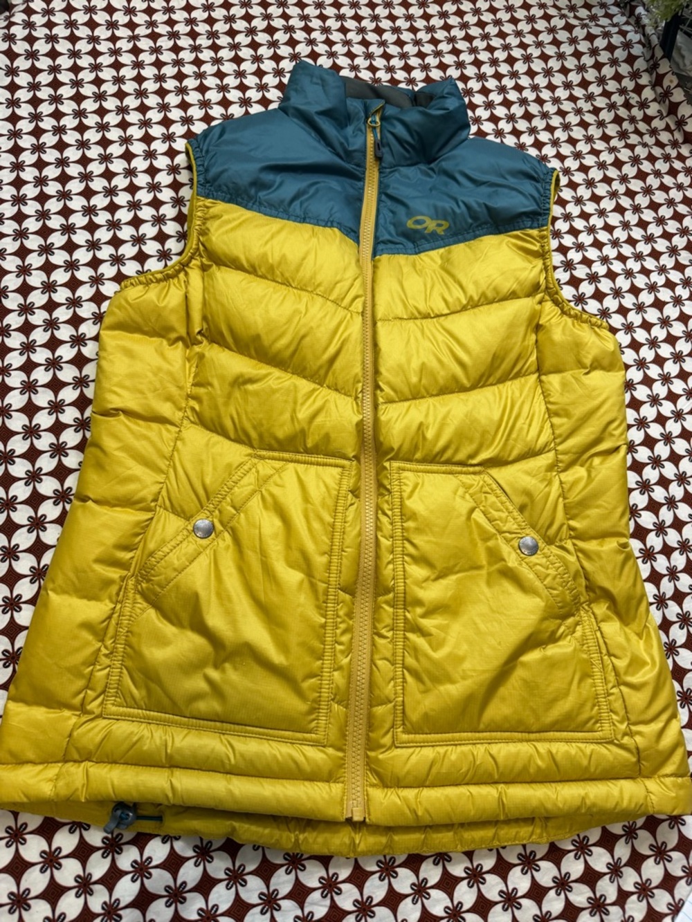 Outdoor Research Puffer Vest in Mustard and Teal - Picture 2 of 9